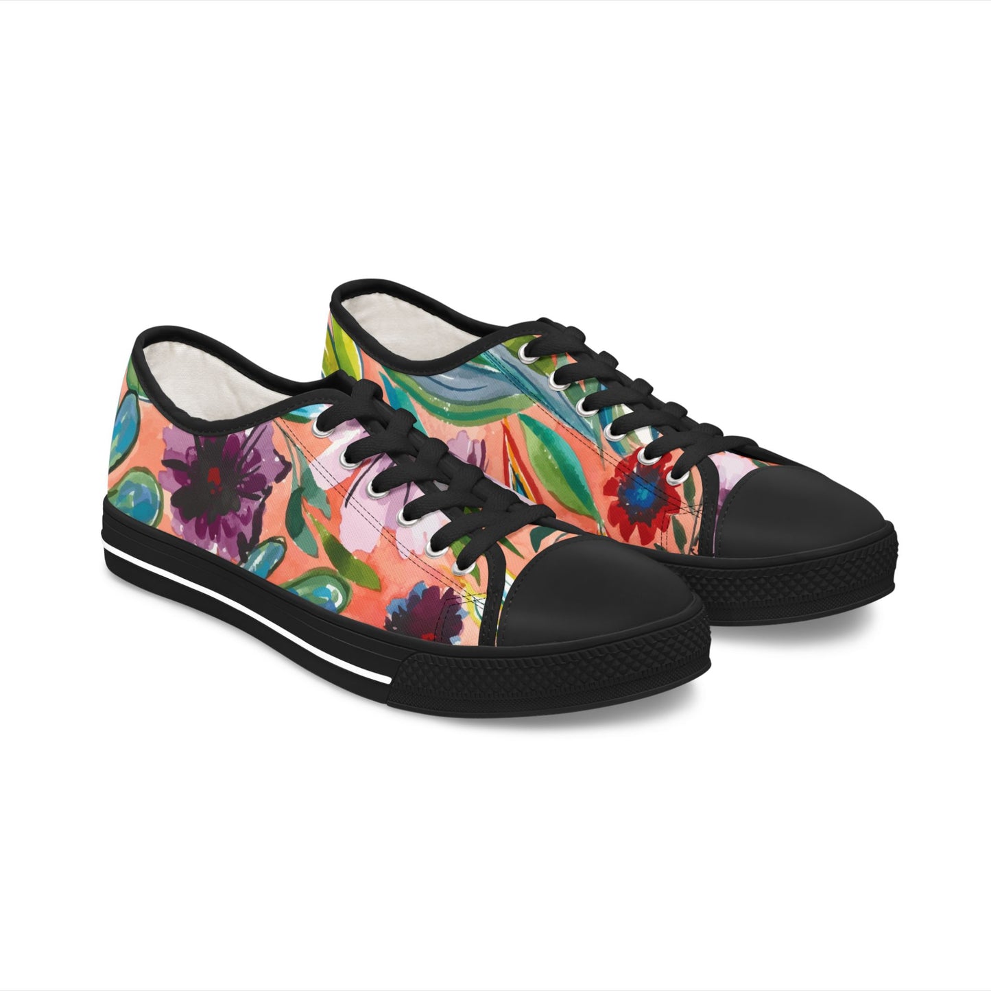 Blue Barn Women's Low Top Floral Sneakers, with Original Artwork by Camilla Metzler