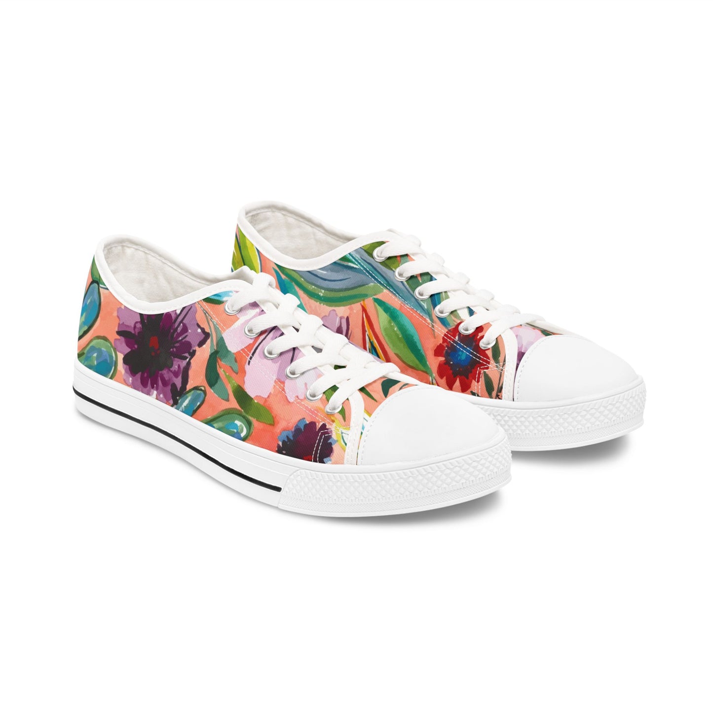 Blue Barn Women's Low Top Floral Sneakers, with Original Artwork by Camilla Metzler
