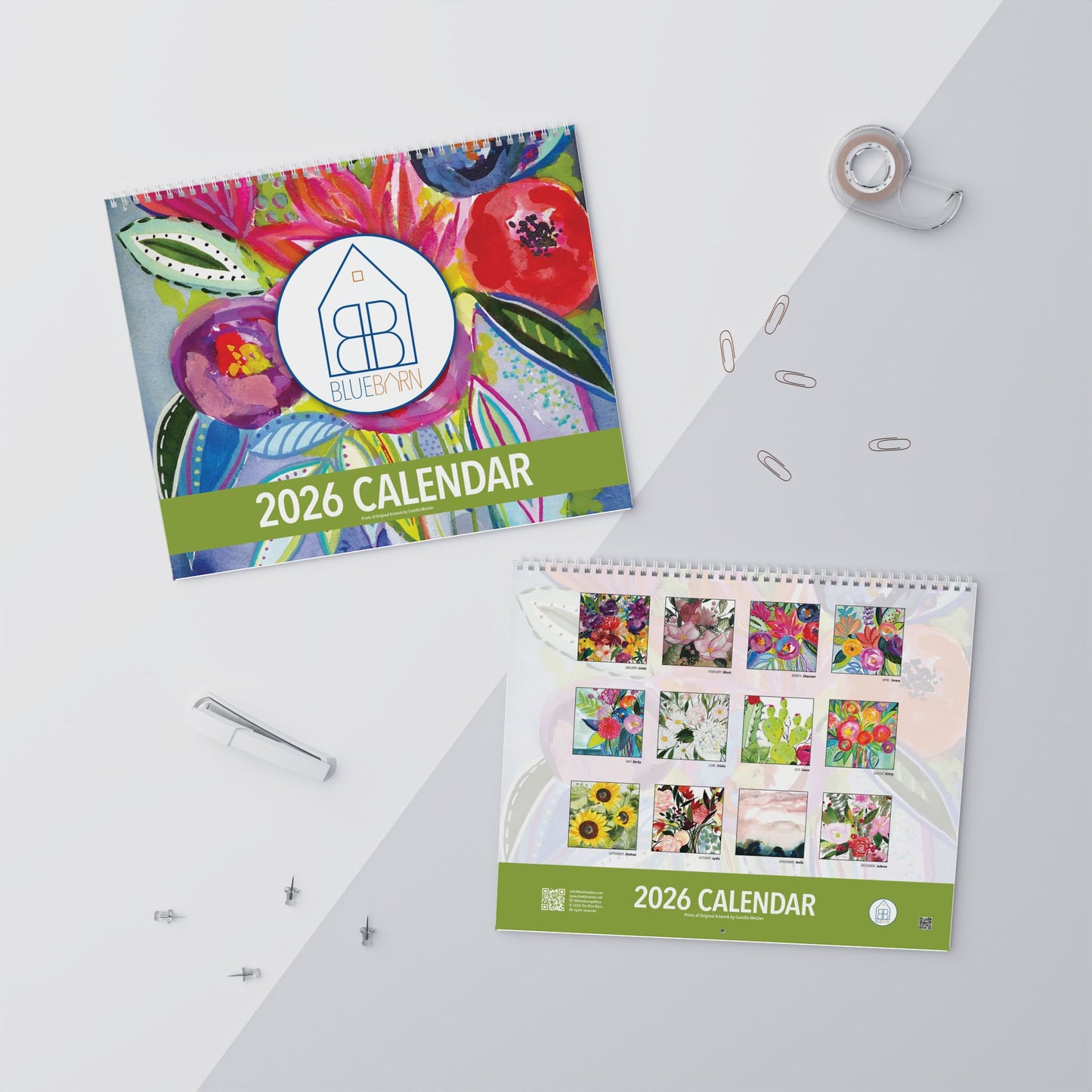 Blue Barn 2026 Wall Calendar with prints of Original Artwork by Camilla Metzler