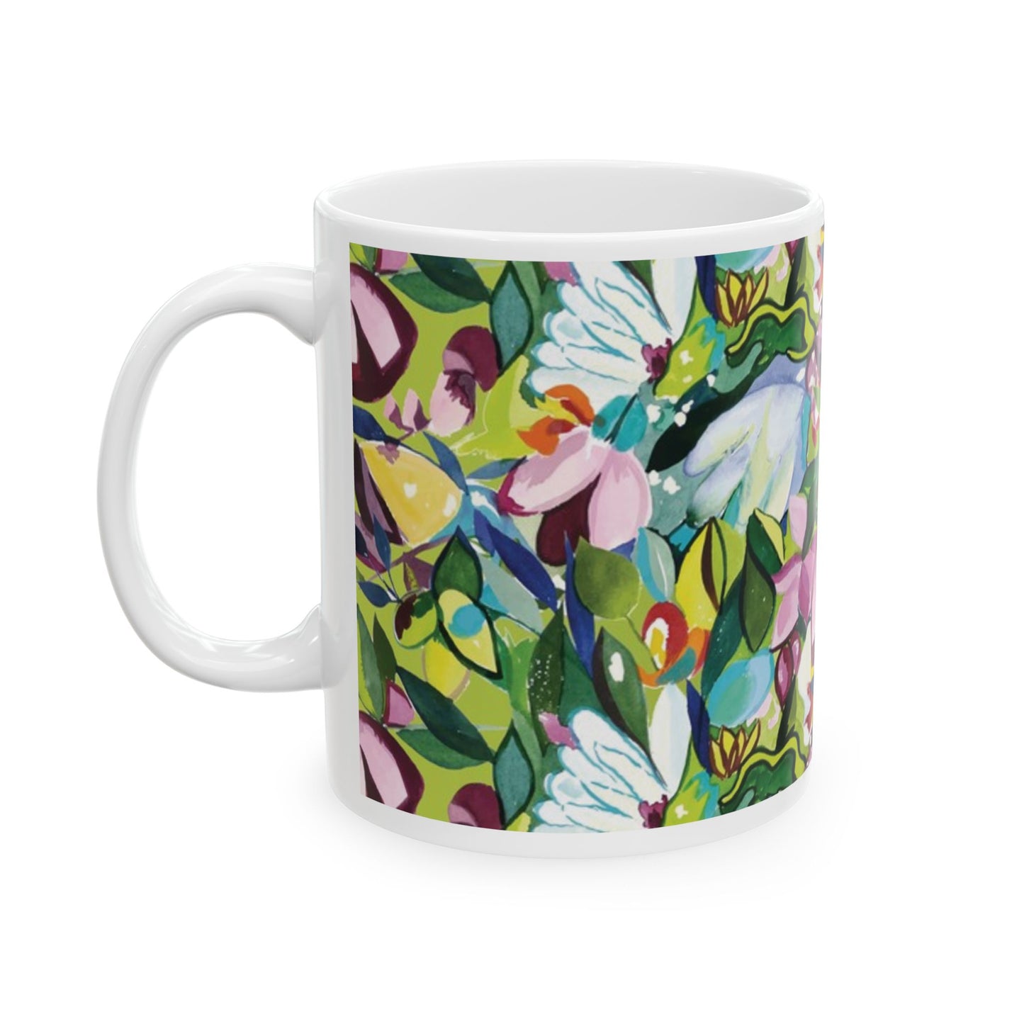 Purple Flowers Ceramic Mug, (11oz, 15oz)