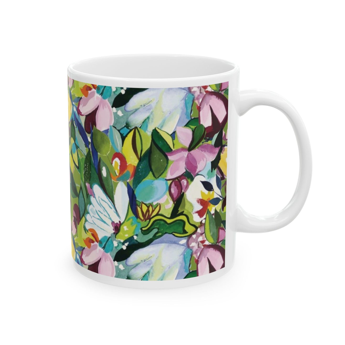 Purple Flowers Ceramic Mug, (11oz, 15oz)